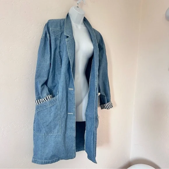 ANDY JOHNS VTG 80/90s Oversized Denim Mid-length Duster Size M - Picture 4 of 10